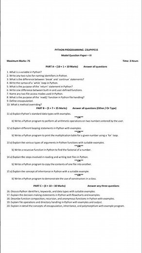 Python programing model question paper for first year students 2025-26 #questionpaper