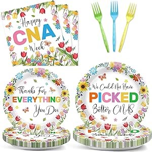 96PCS Happy CNA Week Party Decorations Nurse Week Plates and Napkins Thanks for Everything You Do Nursing Assistant Tableware Dinnerware Set for Doctors Day Medical School Grad Party Decor Supplies