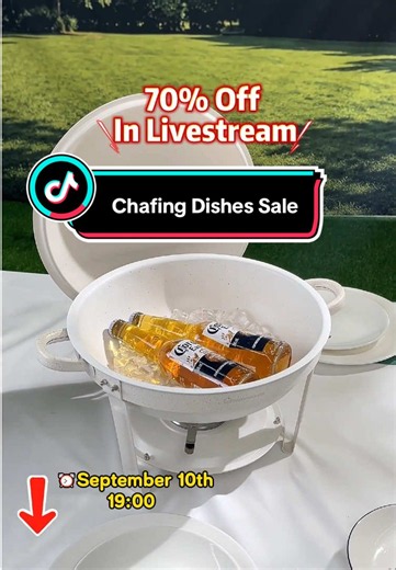 Your buffet setup just got an upgrade 🔥🍝Chafing Dishes Flash Sale is going LIVE Tonight! ⚡️ Catch the flash deals before the times runs out! 👻🎃 #chafingdish #liveshopping #flashsale #tiktokshopholidayhaul #partyideas
