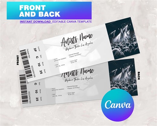 Editable Concert Ticket Gift | Customizable Concert Ticket | Printable Event Ticket | DIY Event Ticket | Canva Template - Etsy