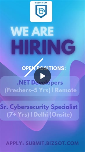 #hiring #dotnetjobs #reactjobs #cybersecurityjobs #freshershiring #delhijobs #itjobs #bizsot | Bizsot