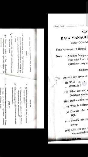 DBMS major Computer Science kuk University question paper may 2025