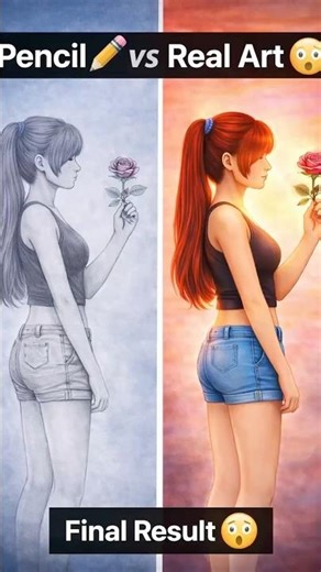 Pencil Drawing vs Real Art 😲 | Amazing Transformation #pencil2d #easypencildrawings #pencilportrsit