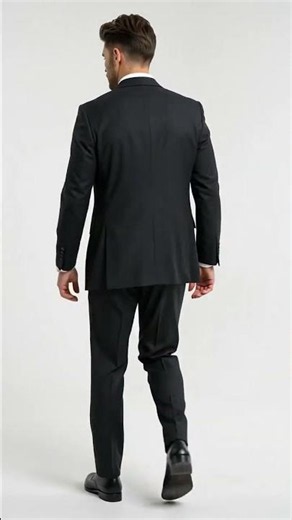 Men’s Black Classic Fit 3 Piece Suit with Double Breasted Vest and Pleated Pants