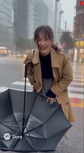 リアルに人が驚く 台風の日にスカート