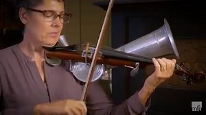 "Around the turn of the 20th century, recording music wasn't so easy. A phonograph, with its large flared horn, took in sound waves from the environment and inscribed those waves onto a record. Instruments like the violin, which produced sound in radiating waves off its body without a singular direction, struggled to be heard by the phonograph. The phonographic violin, or Stroh violin, uses its own metal horn to amplify the sound of a resonating diaphragm and direct that sound toward the phonogr