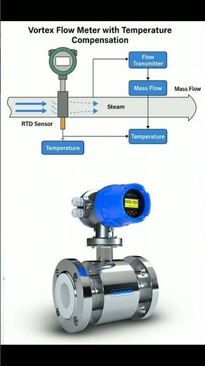 Vortex Flow Meter With Temperature Comparison #flowmeter #valve #flow #mechanical #engineering