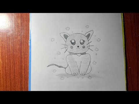 How to draw beautiful cat - step by step pencil drawing.