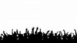 illustration of a crowd of people cheering into concertgoers. crowd shadow frame. the viewer's shadow on a white screen