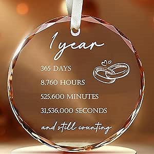 First Wedding Anniversary Ornament Gifts - 1st Wedding Gifts for Couple Wife Husband - One Year Anniversary Ideas for Men Him Her - 1 Year Marriage Christmas Decoration Keepsake