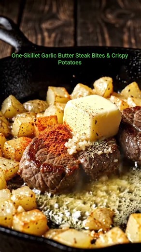 One-Skillet Garlic Butter Steak Bites & Crispy Potatoes