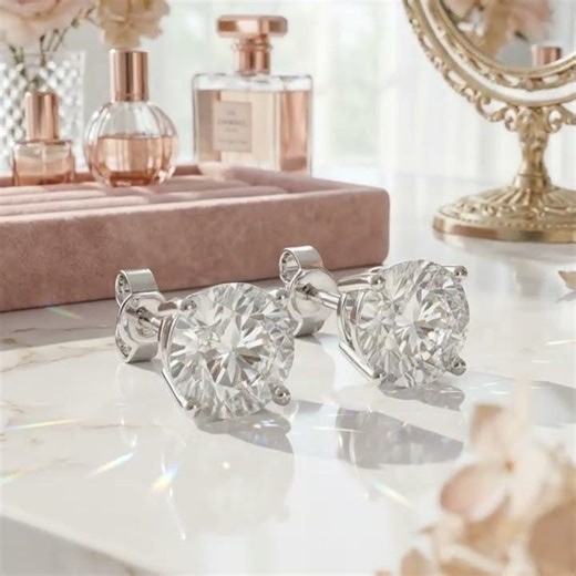 14K Gold Round IGI Certified Lab Grown Diamond Stud Earrings for Women, 4-Prong Setting.