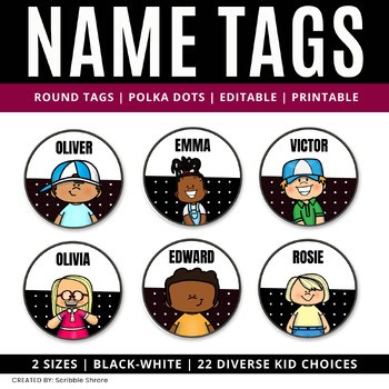 Editable Round Name Tags & Labels | 22 Diverse Student Choice | Back to School