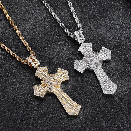Iced Out Jesus Cross Christian Pendant Charm Necklace Cz Diamond Jewelry For Men Women
