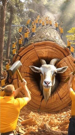 "Unbelievable! Goat Rescued From Inside a Giant Tree Trunk 🌲🐐 | Surreal Forest Story. #GoatRescue