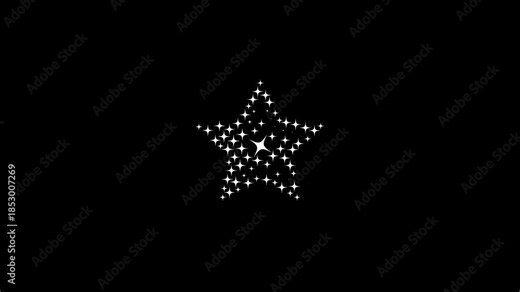 Twinkling stars shine effect white flat vector doodle cartoon blinking animation glitter sparkle fast line motion glowing trails on black screen chroma key for magic festive events 4K.