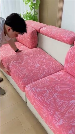 🌸 Pink Leaf Print Stretchable Sofa Cover | ElegantLiving Room MakeoverWashable Elastic SofaProtector