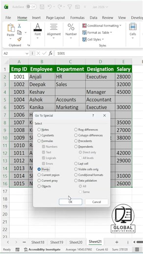 Excel me Blank Cells ko Highlight kese karen 🔥 #excel #exceltips ‪@GlobalComputerWorld‬