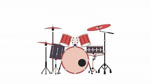 Drum set line 2D object animation. Musical percussion instrument flat color cartoon 4K video, alpha channel. Rehearsal session. Beating rhythm. Rock concert animated item on white background