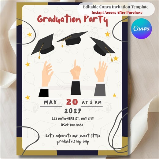 Graduation Party Invitation Template | Editable Canva Grad Invite | Modern Graduation Celebration Invite Printable | Instant Download - Etsy