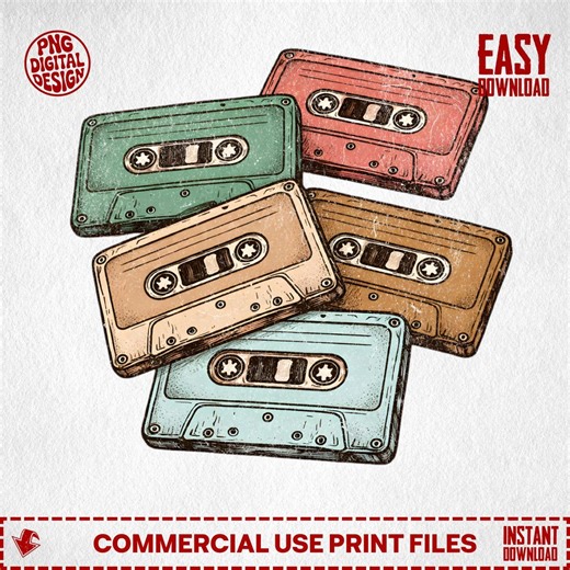 Retro Cassette Tapes PNG, Vintage Music Design, 80s 90s Nostalgia Clipart, High Resolution Graphic, Digital Download for Crafts - Etsy