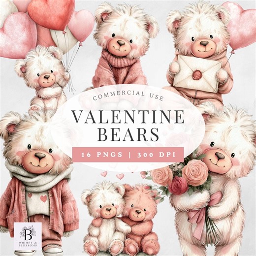 Valentine Bear Clipart, Cute Teddy Bear PNG, Love Graphics for Digital Download, Whimsical Art for Crafts - Etsy