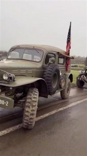 American Vehicle Convoy Waiting for the WWII Parade Route