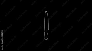 white linear knife silhouette. the picture appears and disappears on a black background.