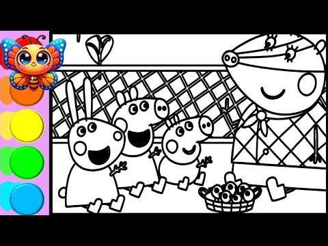 Peppa Pig at the amusement park with the family - Learn how to draw and color Peppa Pig