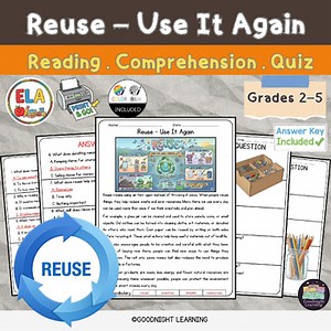 Reuse Reading Comprehension Worksheet | Reduce Waste & Save Resources  Grade 2-5