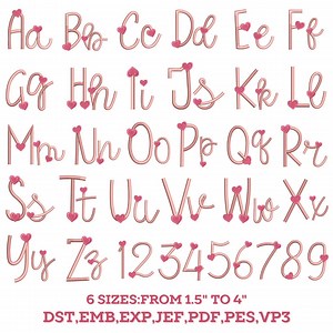 Valentine Fonts Embroidery, Heart Satin Embroidery Font: Thin Script Alphabet (BX Included, Instant Download) - Etsy
