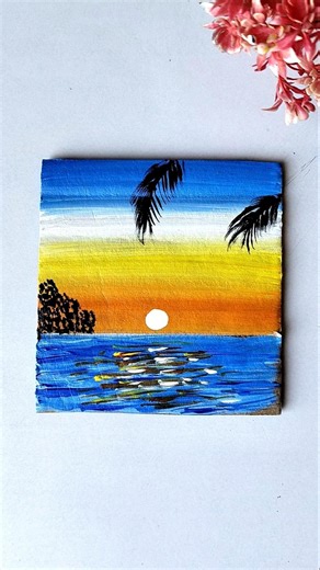 Easy Painting ideas for beginners | acrylic sunset painting #shorts #viral #painting #artandcrafts