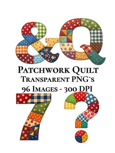Patchwork Quilt Alphabet Clipart, 96 PNG Letters & Numbers, Uppercase Lowercase Font Bundle, Quilted Fabric Letters, Digital Download - Etsy