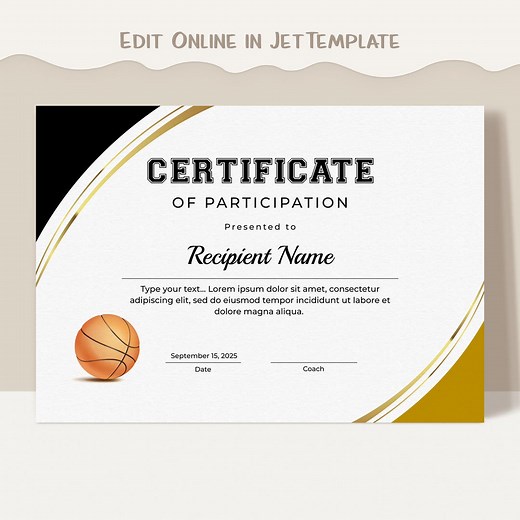 Editable Basketball Certificate Template Sports Basketball Award Participation Printable Certificate Instant Digital Download Jet047 - Etsy