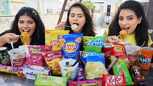 835K views · 10K reactions | Indian Snacks Eating Challenge | Lays, Uncle Chips, Noodles, Kit kat | Food Challenge | Ding Dong Girls | Facebook