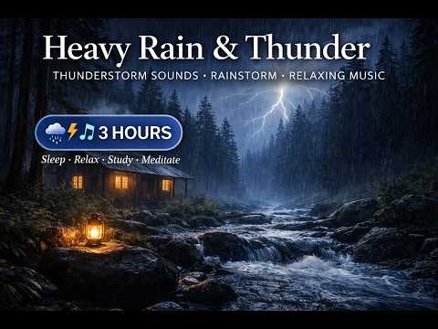 Thunderstorm Sounds for Sleep 🌧⚡ 3 Hours Rain, River & Relaxing Music