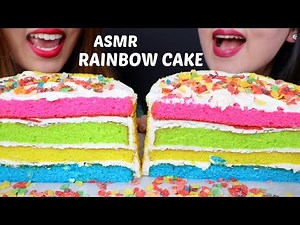 ASMR RAINBOW CAKE (soft crunchy eating sounds) 무지개 케이크 리얼사운드 먹방 | Kim&Liz ASMR