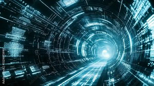 Abstract Cyber Tunnel with Data Stream, Information Technology, Futuristic Scenery