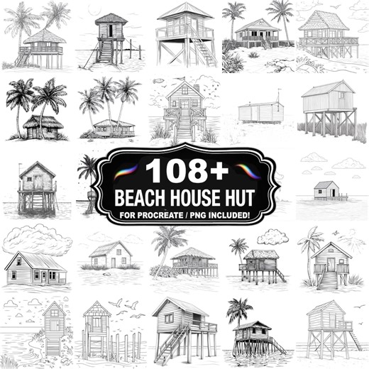 108+ Beach House Hut Design Stamps, Coastal House Set, Instant Download - Etsy