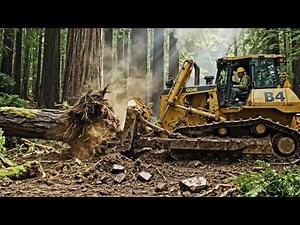 Extreme Bulldozer Tree Clearing: Uprooting Giant Trees for Forest Firebreak