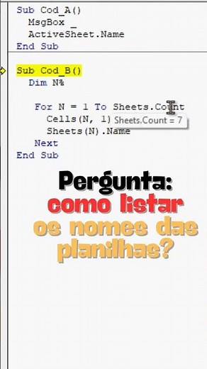 Listar todas as abas do Excel com VBA / como capturar o nome das abas de um arquivo Excel.