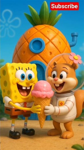 SpongeBob and Sandy Cheeks are happily enjoying ice cream#Latest SpongeBob#spongebobsquarepants