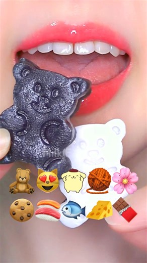 ASMR EMOJI FOOD 🧸😻🍫🧶🌸🍪🍣🐟🧀🍫 이모지 먹방 (sped up)