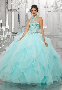 [Hot Item] Blue Pink Coral Ball Gowns Beaded Embroidery Quinceanera Dresses Z89149