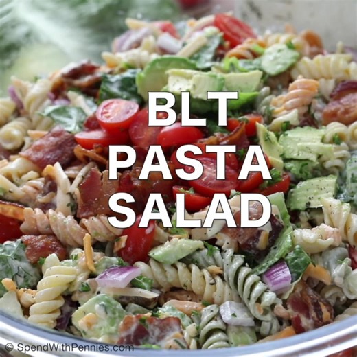 8.9K views · 71 reactions | https://www.spendwithpennies.com/blt-pasta-salad/ BLT Pasta Salad turns a classically perfect flavor combo into a fun summer dish that everyone will rave about! Crispy bacon, lettuce, tomato, and rotini pasta are tossed in a creamy homemade dressing to create a flavor combo that you will not be able to get enough of. | Spend With Pennies | Facebook