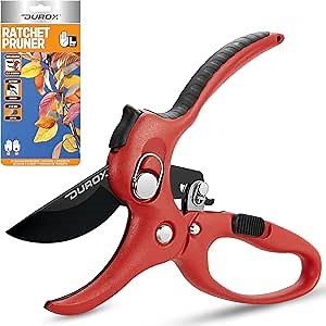 DUROX - Ratchet Pruning Shears, Garden Shears with 3x Cutting Power. Effort-Saving Heavy-Duty Anvil Pruners. Replaceable Blade Cutting Blade Design. Ideal Secateurs for Precise Trimming, Model DGR-01