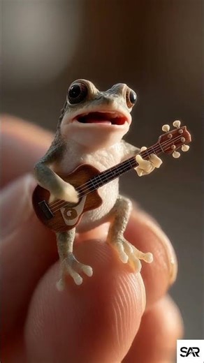 “A Frog Singing on My Hand 🐸💖 Mini Guitar Melody!”#animals #frog #singing