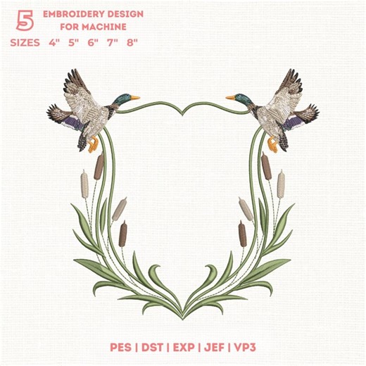 Mallard Duck Embroidery Design, Duck Embroidery, Farmhouse Bird Embroidery, Rustic Frame, Country Duck Embroidery, Vintage Frame, 5 Sizes - Etsy