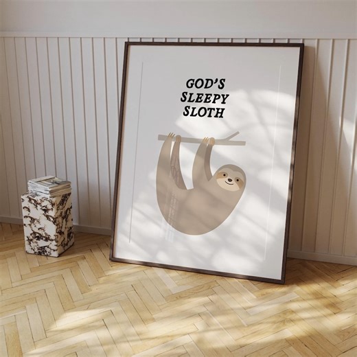 Funny Christian Wall Art, Animal Art, Sloth Art Print, Kids Room Art, Nursery Art, Biblical Wall Decor, Digital Download - Etsy