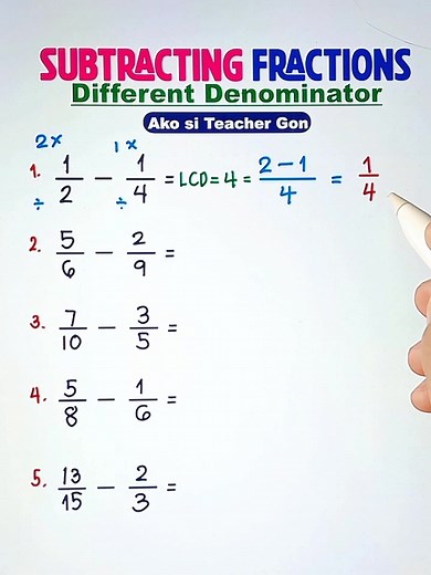 61K views · 852 reactions | Subtracting Fractions - Different Denominators‼️ #basicmath #fractions #mathematics #teachergon #math #subtractingfractions | Ako si Teacher Gon | Facebook